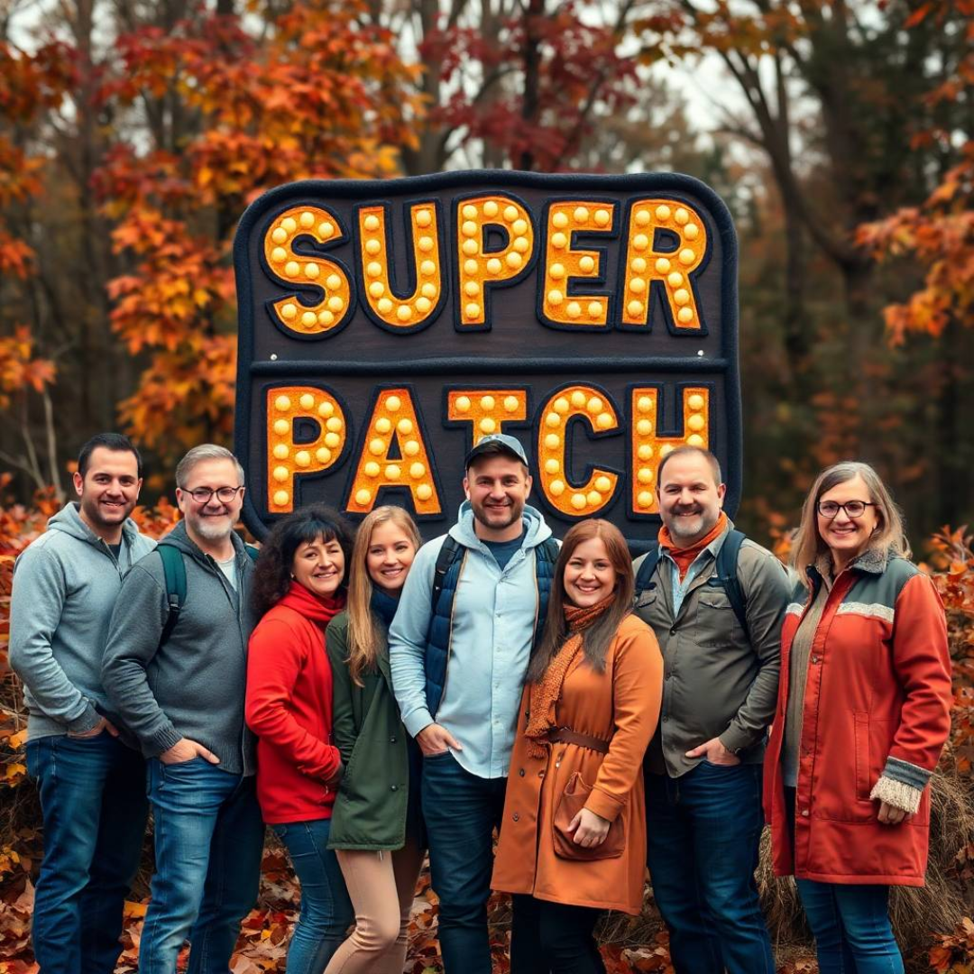Image of a group of entrepreneurs, apparently in Carolina del Sur, United States, behind them there is a sign that clearly says "Super Patch".