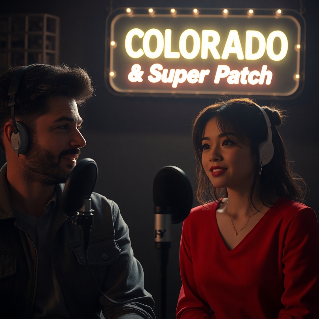 Image of a group of entrepreneurs, apparently in Colorado, United States, behind them there is a sign that clearly says Super Patch.