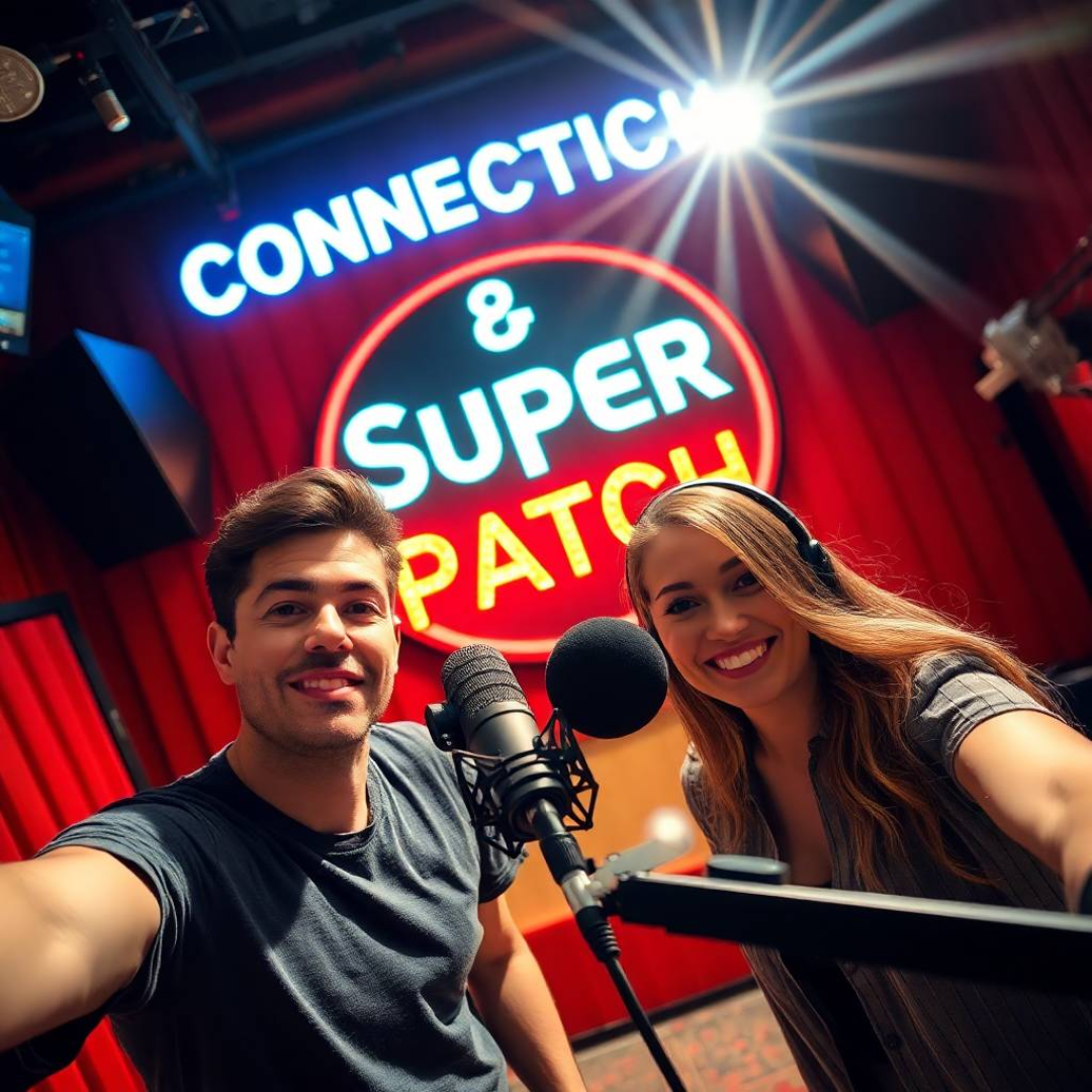 Image of a group of entrepreneurs, apparently in Connecticut , United States, behind them there is a sign that clearly says "Super Patch".