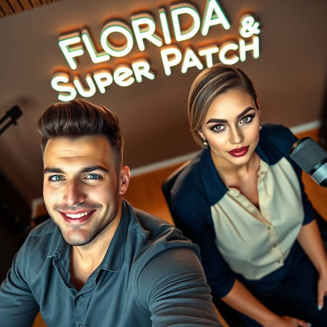 Image of a group of entrepreneurs, apparently in Florida, United States, behind them there is a sign that clearly says "Super Patch".
