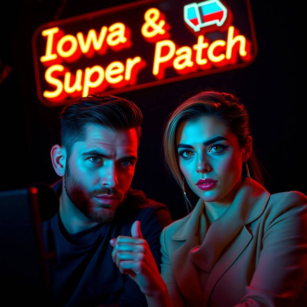 Image of a group of entrepreneurs, apparently in Iowa, United States, behind them there is a sign that clearly says "Super Patch".