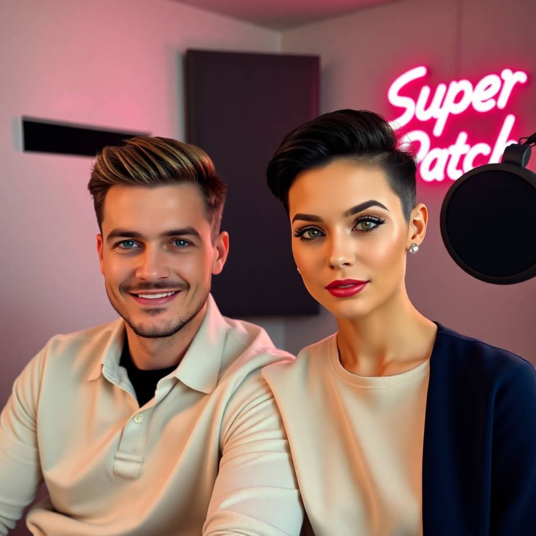 Image of a group of entrepreneurs, apparently in Estonia, Europe, behind them there is a sign that clearly says "Super Patch".