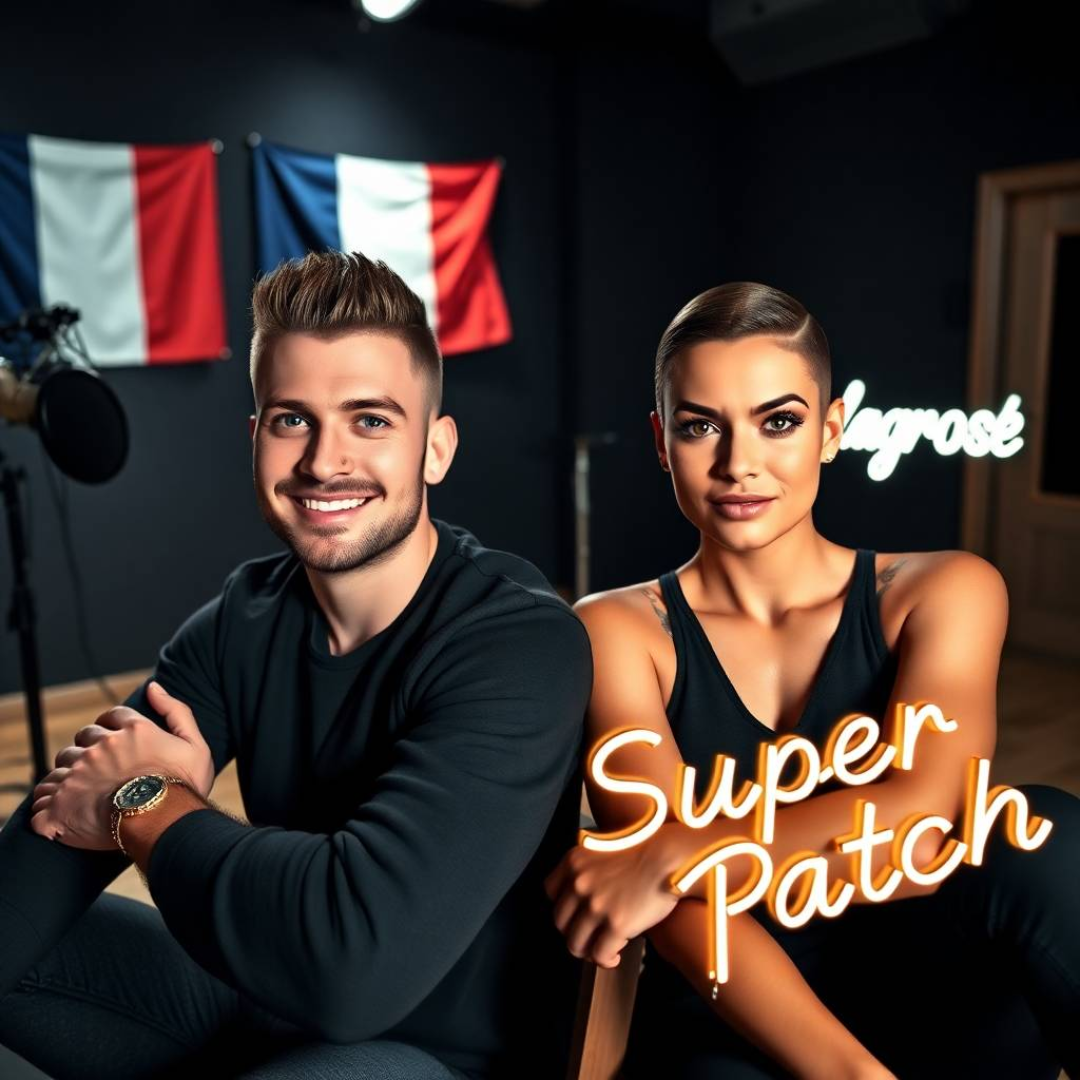 Image of a group of entrepreneurs, apparently in France, Europe, behind them there is a sign that clearly says "Super Patch".
