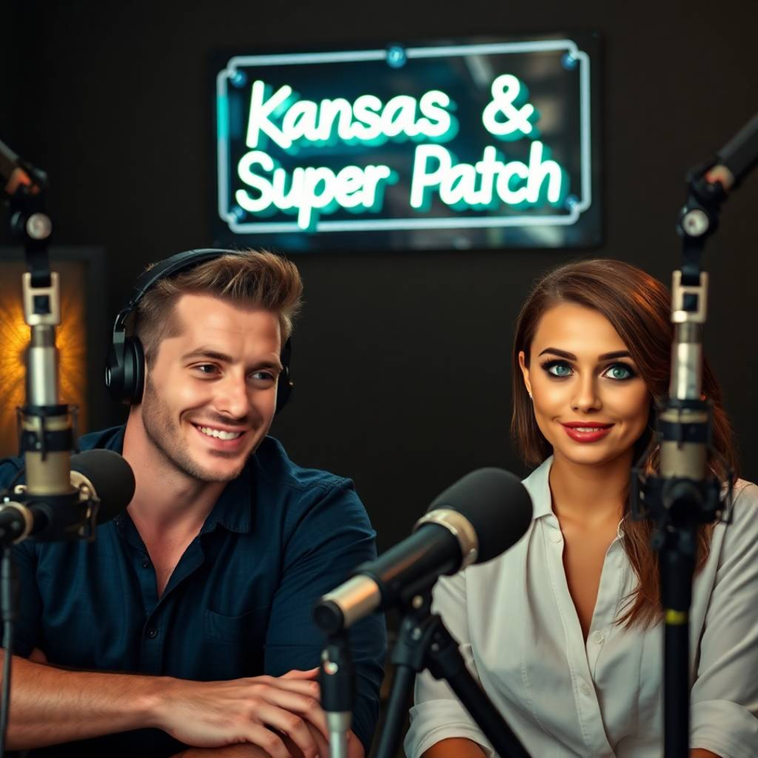 Image of a group of entrepreneurs, apparently in Kansas, United States, behind them there is a sign that clearly says "Super Patch".