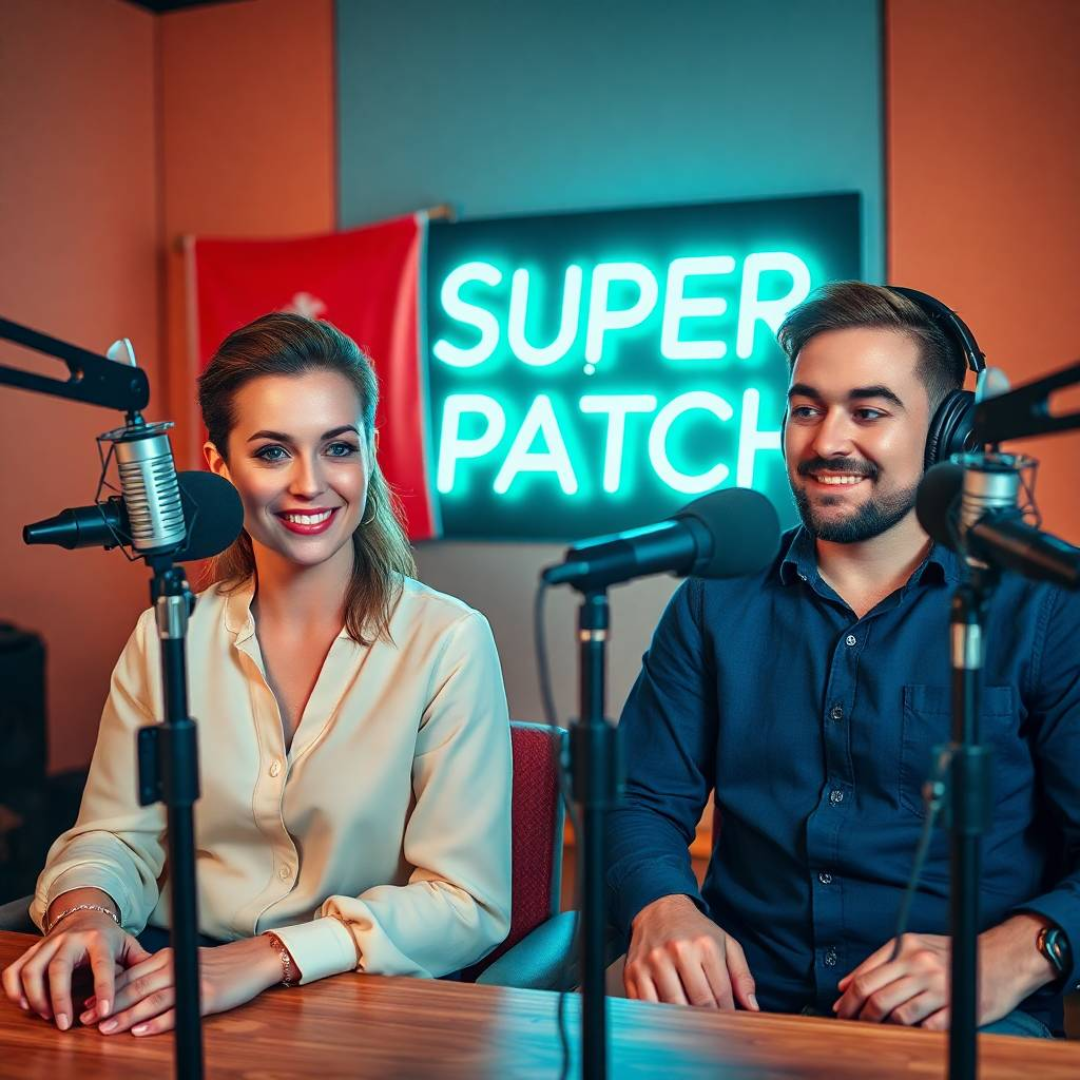 Image of a group of entrepreneurs, apparently in Malta, Europe, behind them there is a sign that clearly says "Super Patch".