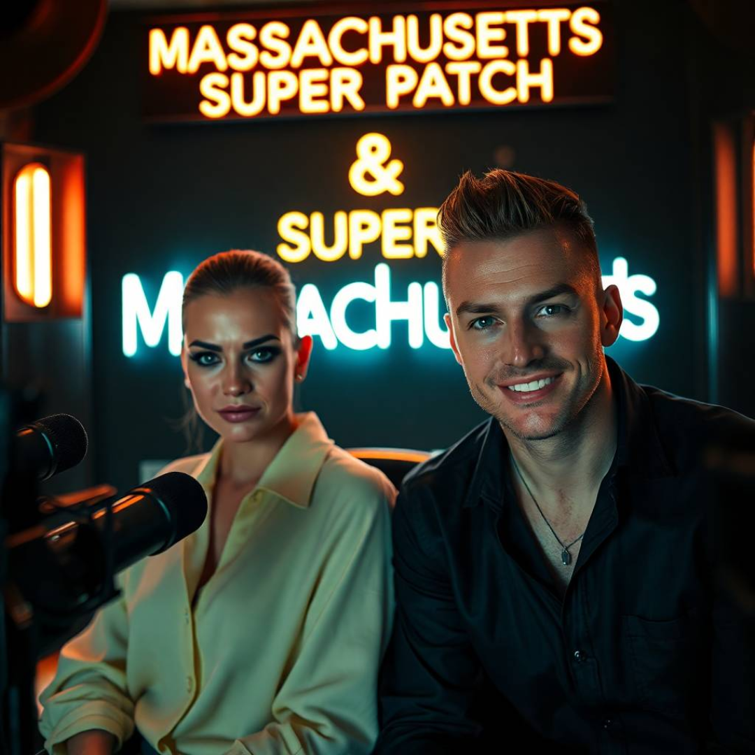 Image of a group of entrepreneurs, apparently in Massachusetts, United States, behind them there is a sign that clearly says "Super Patch".