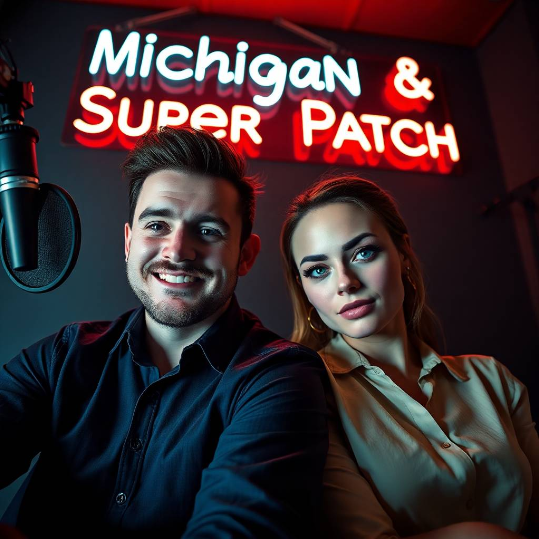 Image of a group of entrepreneurs, apparently in Míchigan, United States, behind them there is a sign that clearly says "Super Patch".
