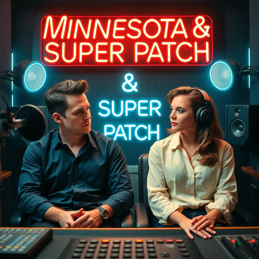 Image of a group of entrepreneurs, apparently in Minnesota, United States, behind them there is a sign that clearly says "Super Patch".