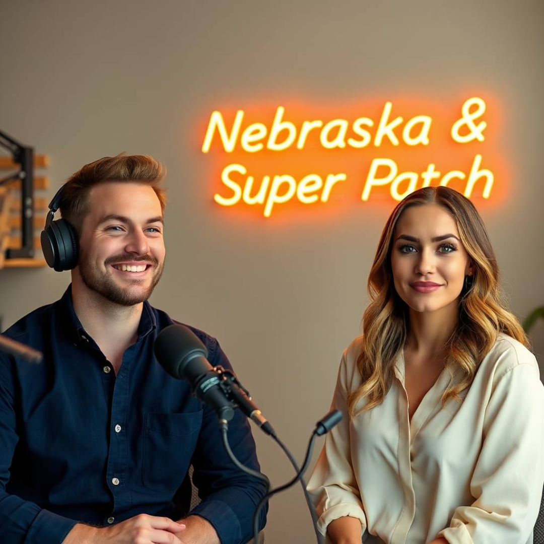 Image of a group of entrepreneurs, apparently in Nebraska, United States, behind them there is a sign that clearly says "Super Patch".