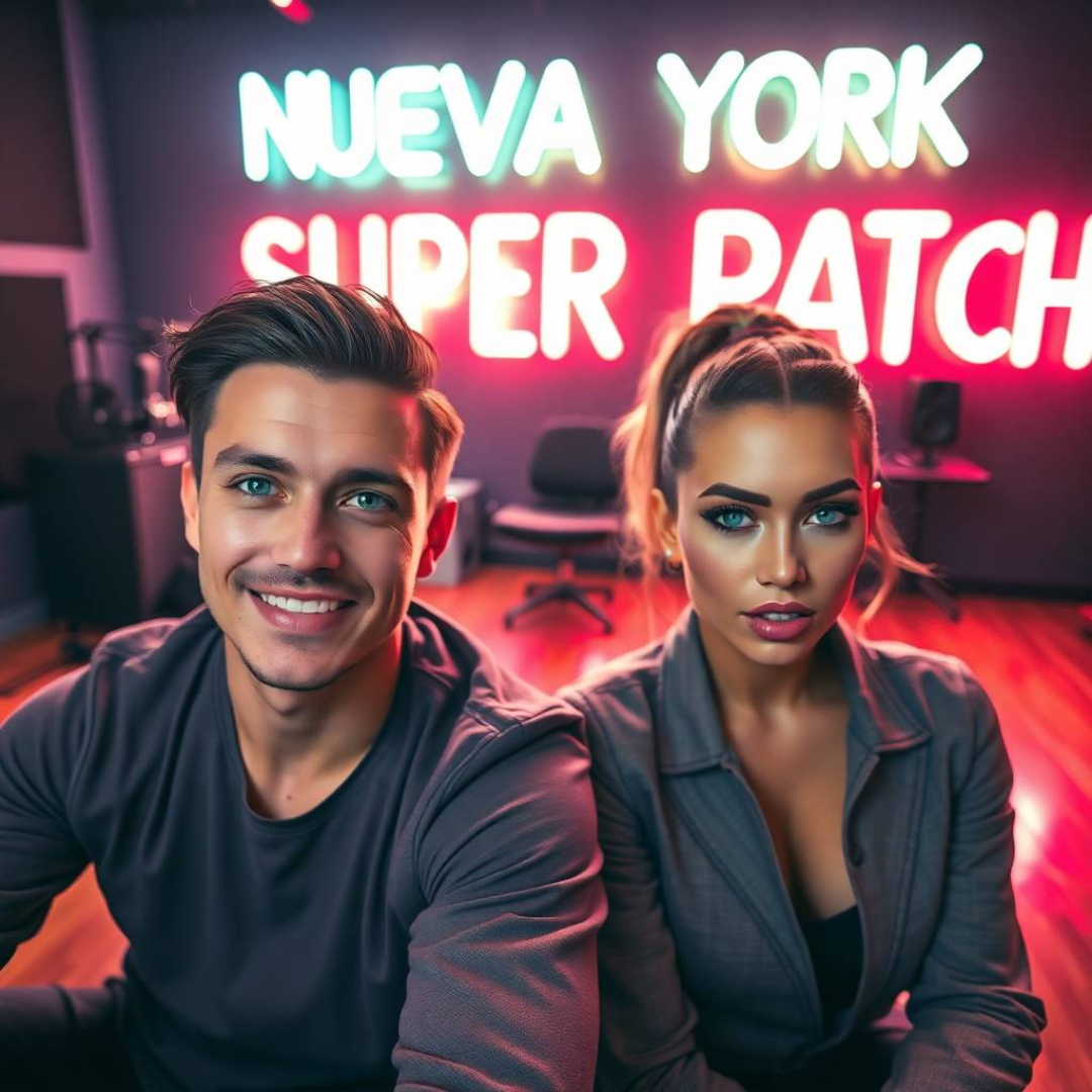 Image of a group of entrepreneurs, apparently in Nueva York, United States, behind them there is a sign that clearly says "Super Patch".