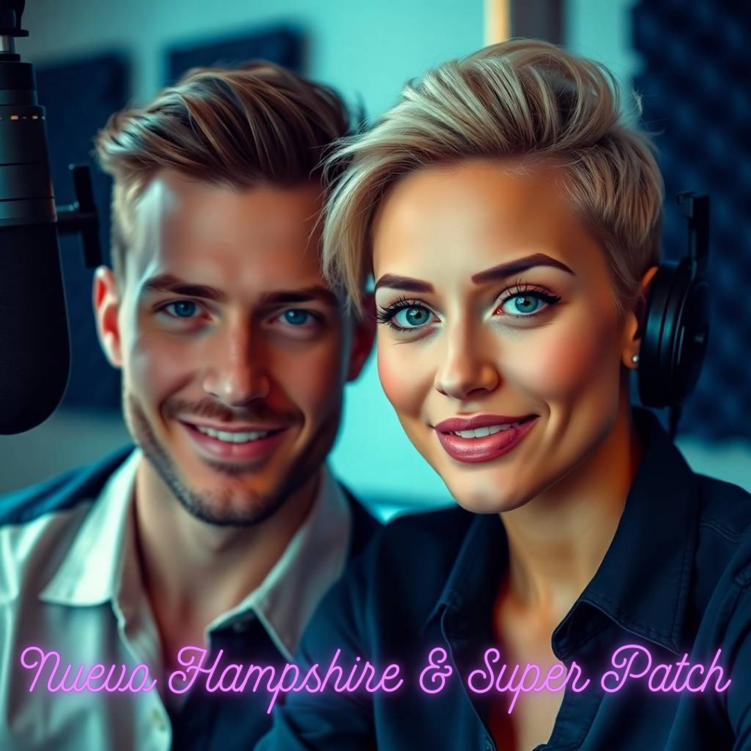 Image of a group of entrepreneurs, apparently in Nuevo Hampshire, United States, behind them there is a sign that clearly says "Super Patch".