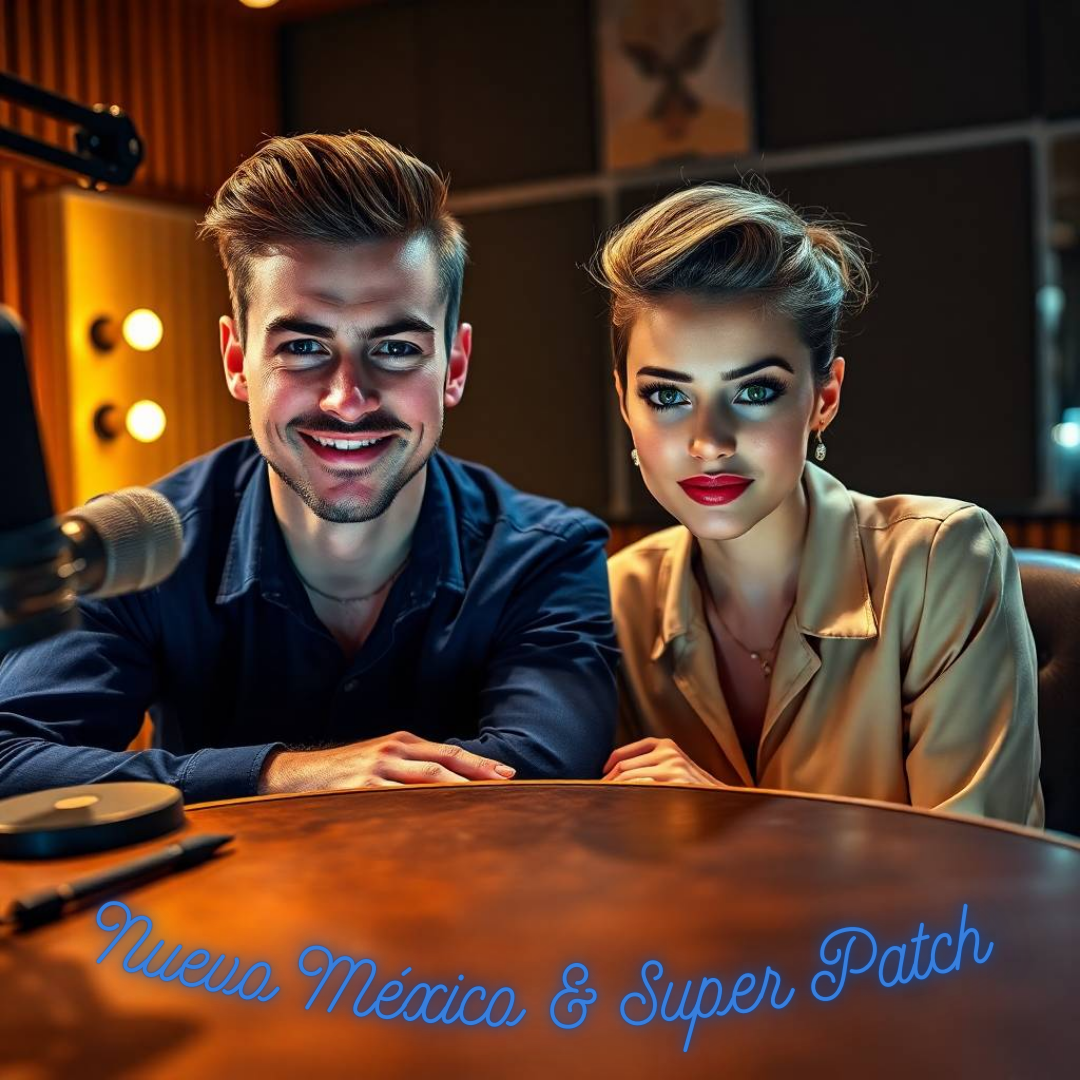 Image of a group of entrepreneurs, apparently in Nuevo México, United States, behind them there is a sign that clearly says "Super Patch".