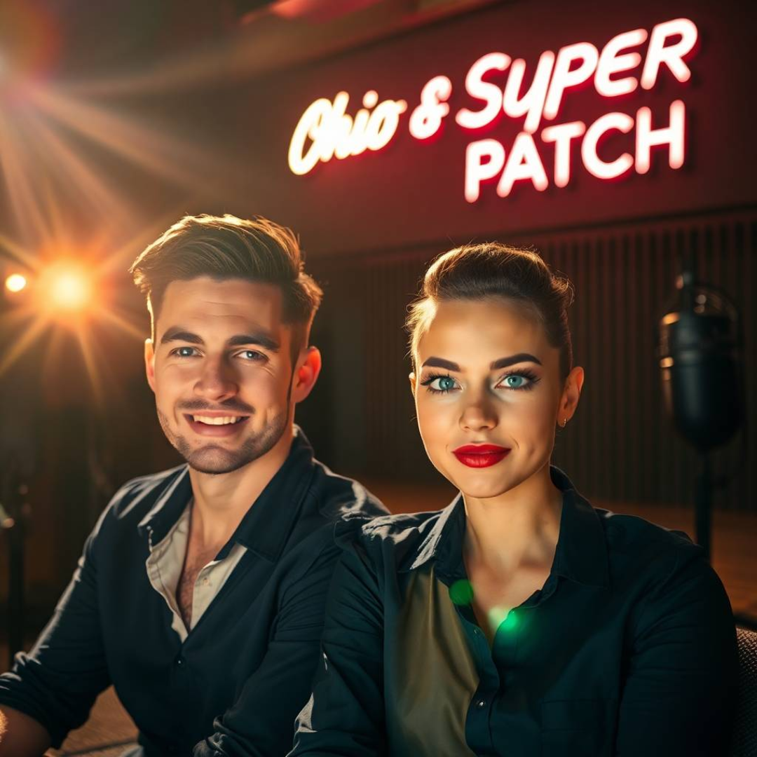 Image of a group of entrepreneurs, apparently in Ohio, United States, behind them there is a sign that clearly says "Super Patch".