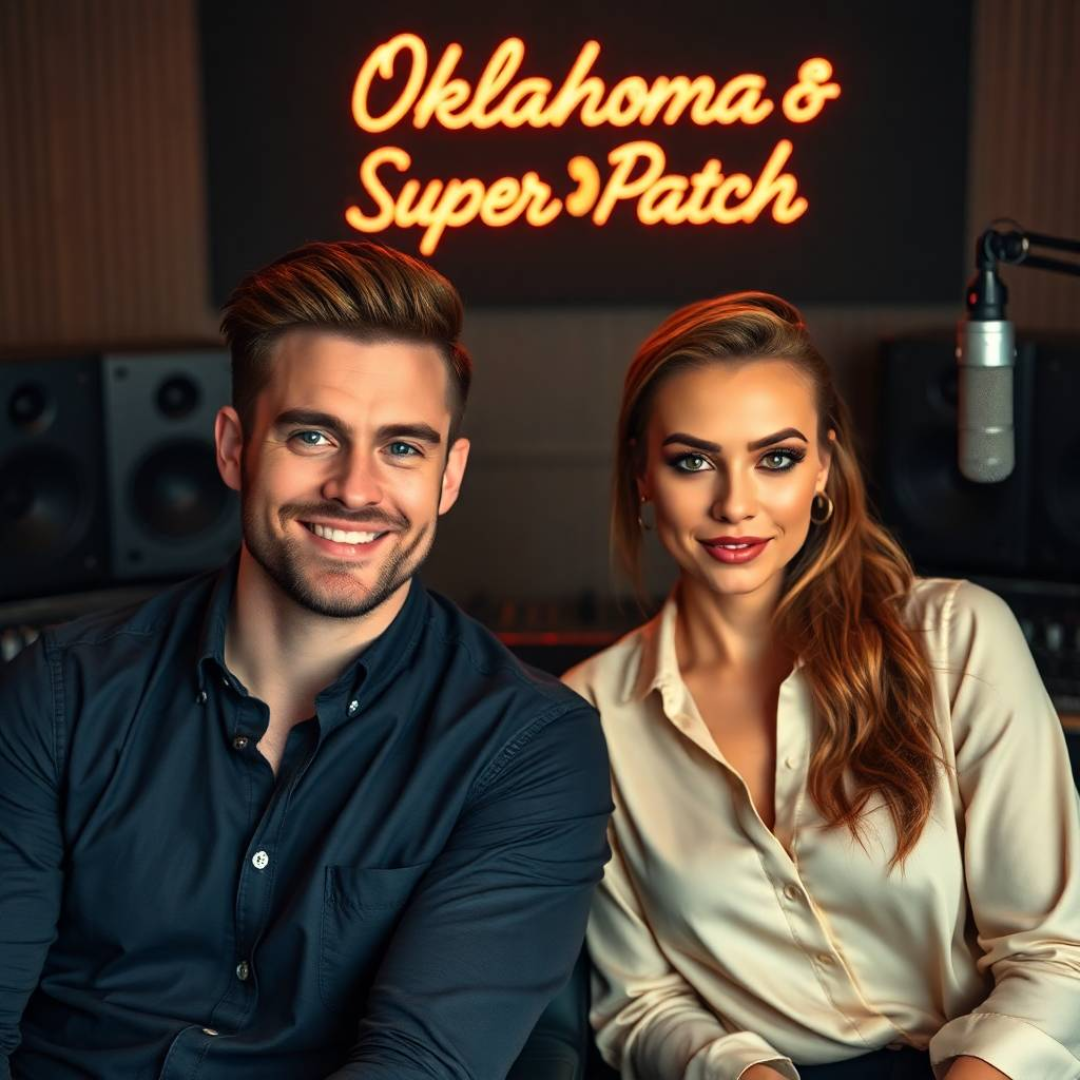 Image of a group of entrepreneurs, apparently in Oklahoma, United States, behind them there is a sign that clearly says "Super Patch".