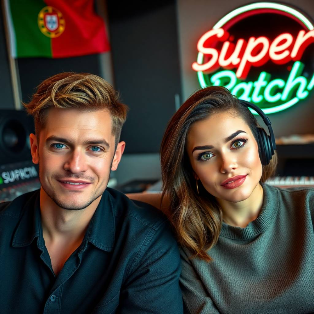 Image of a group of entrepreneurs, apparently in Portugal, Europe, behind them there is a sign that clearly says "Super Patch".
