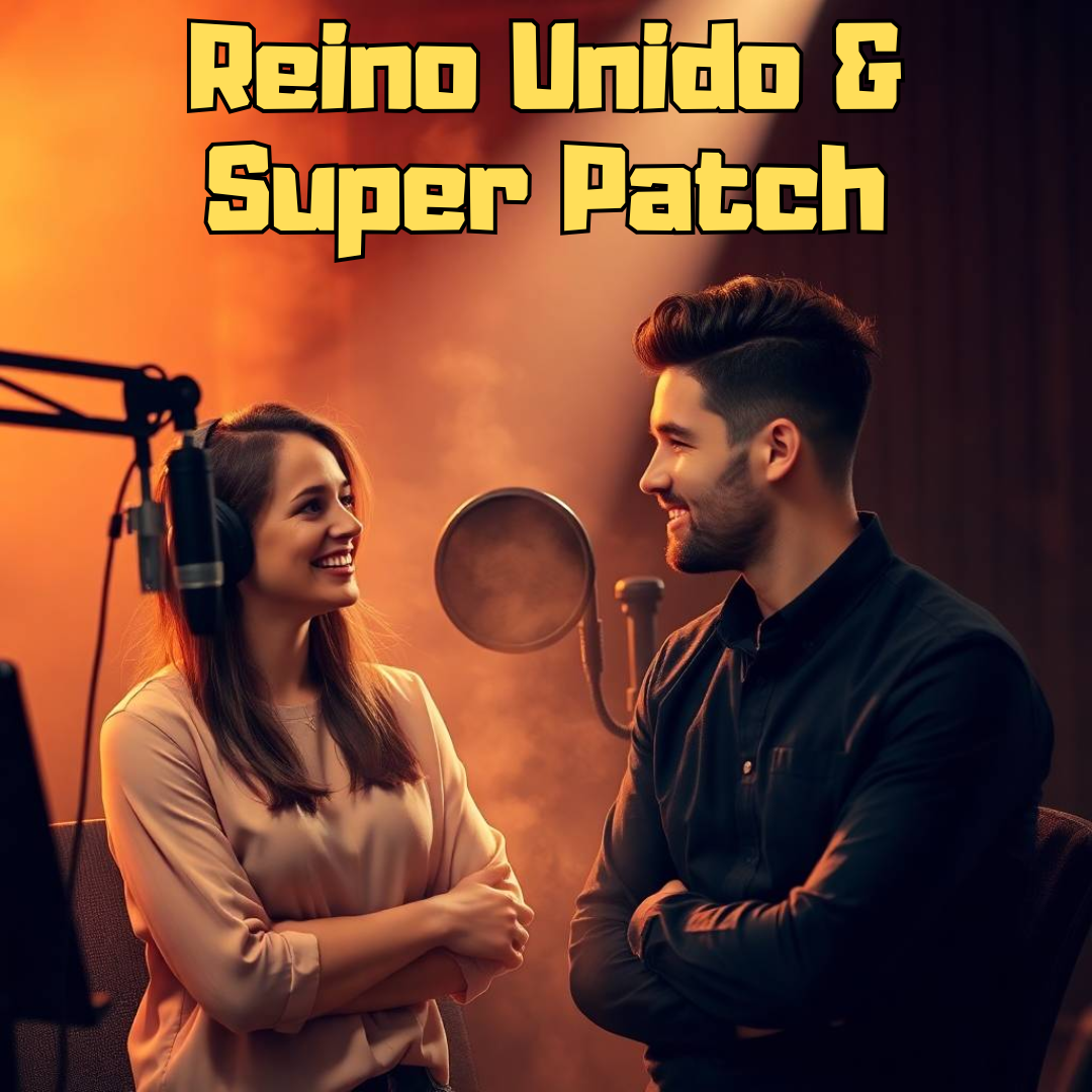 Image of a group of entrepreneurs, apparently in Reino Unido, United States, behind them there is a sign that clearly says "Super Patch".