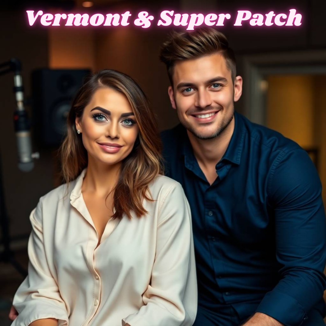 Image of a group of entrepreneurs, apparently in Vermont, United States, behind them there is a sign that clearly says "Super Patch".