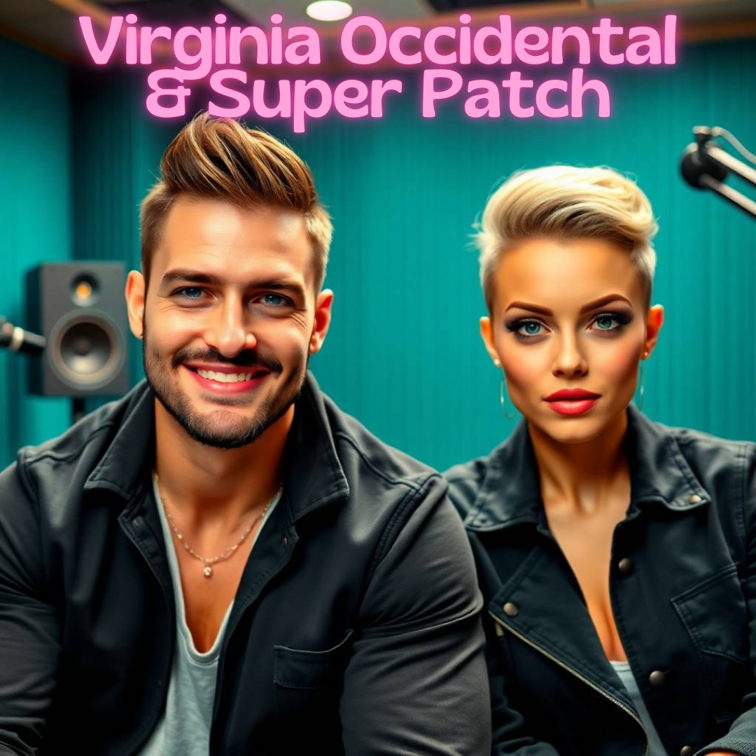 Image of a group of entrepreneurs, apparently in Virginia Occidental, United States, behind them there is a sign that clearly says "Super Patch".