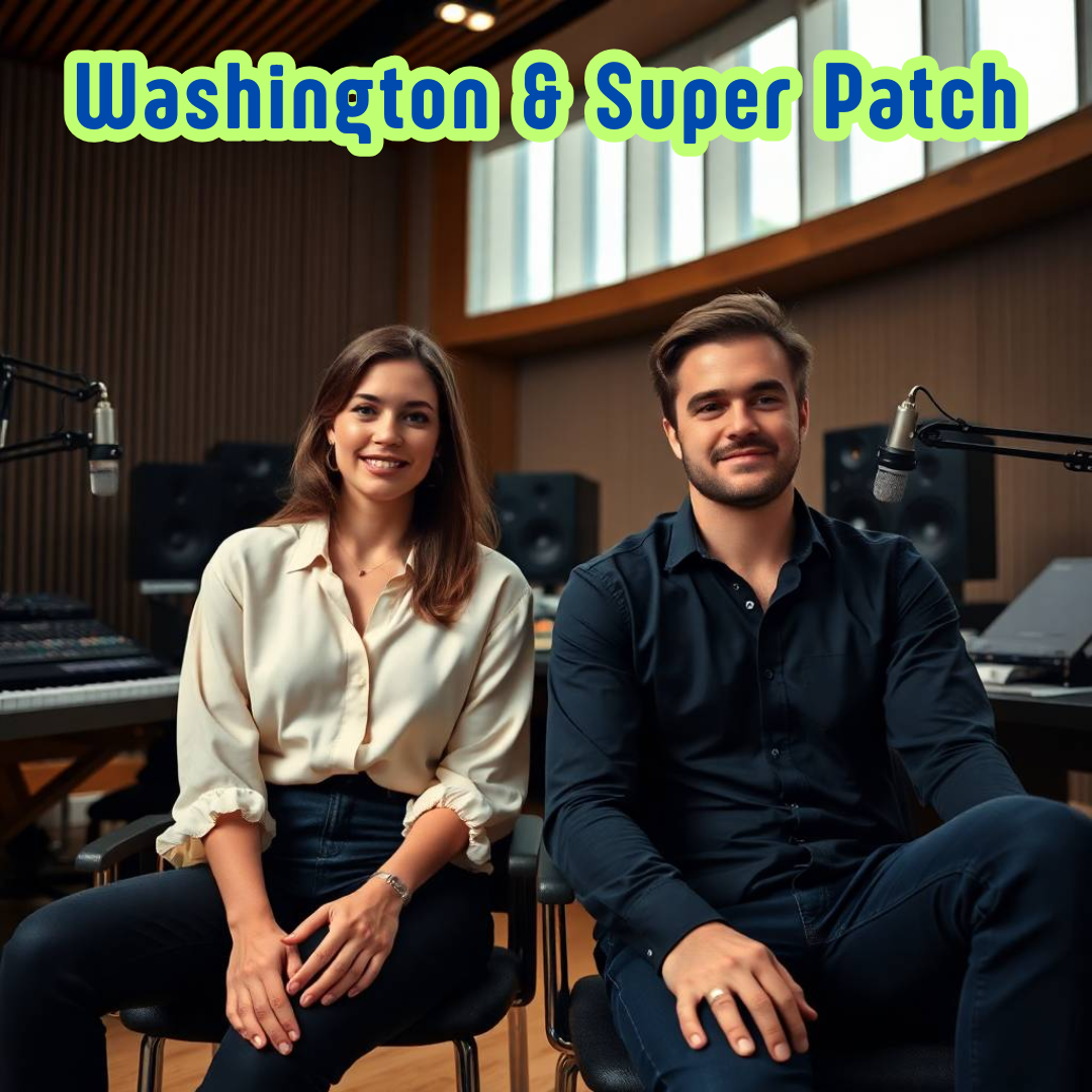 Image of a group of entrepreneurs, apparently in Washington, United States, behind them there is a sign that clearly says "Super Patch".